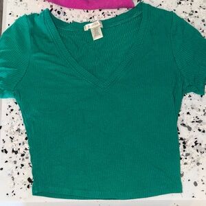 Bozzolo Teal V-Neck Crop Top